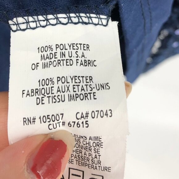 MARINA Navy blue Longsleeve Sequin Sheath Cocktail Dress Low Back Size ~ S - Picture 5 of 10